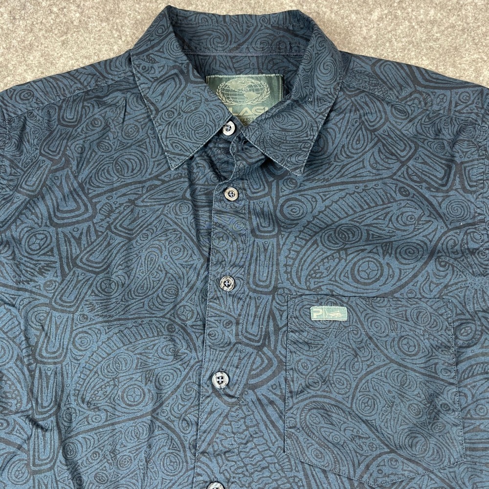 Pelagic Shirt Ocean Conservancy Project Medium Navy Tribal Print Cotton Coastal